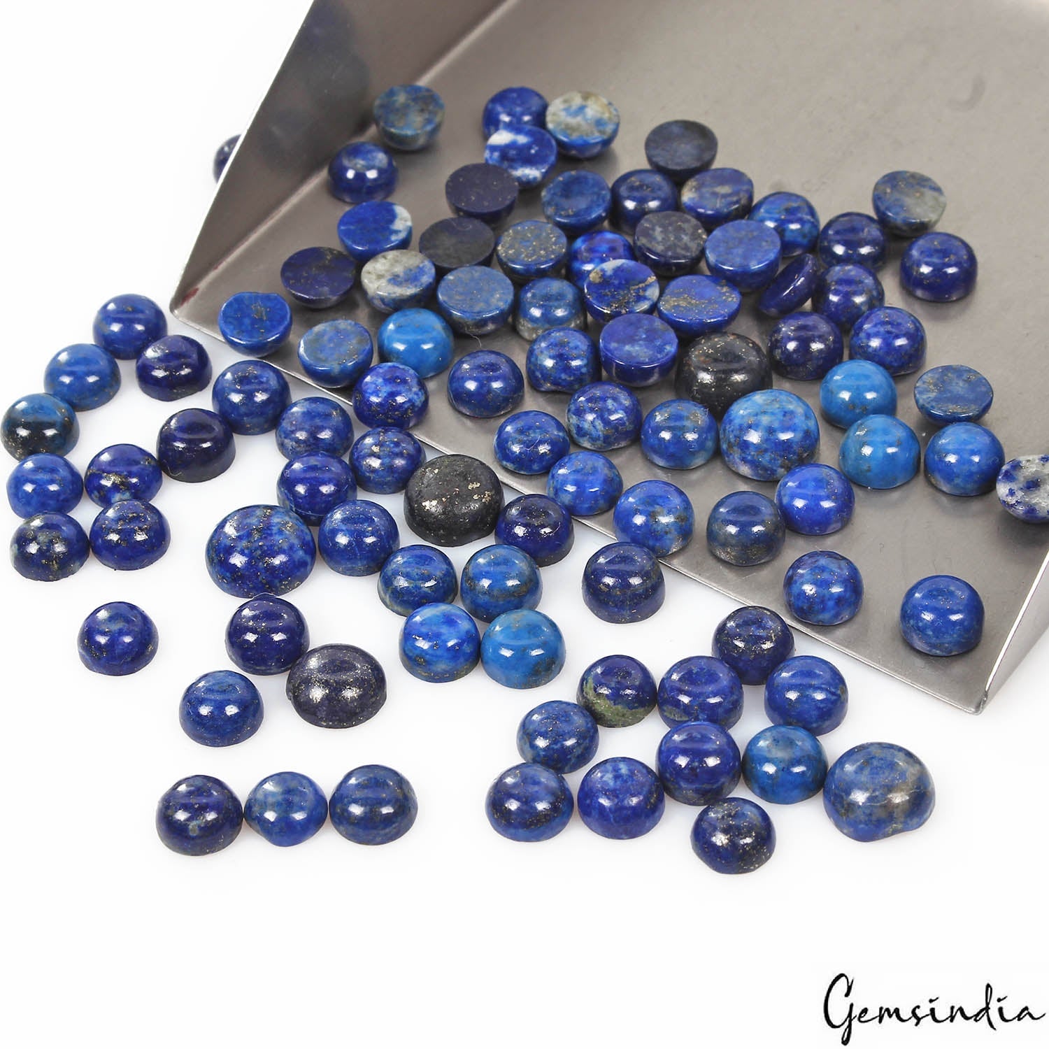 172.10 Ct/95 Pcs Natural Blue Lapis Lazuli Round Cab 7-10mm Gems Lot For Jewelry