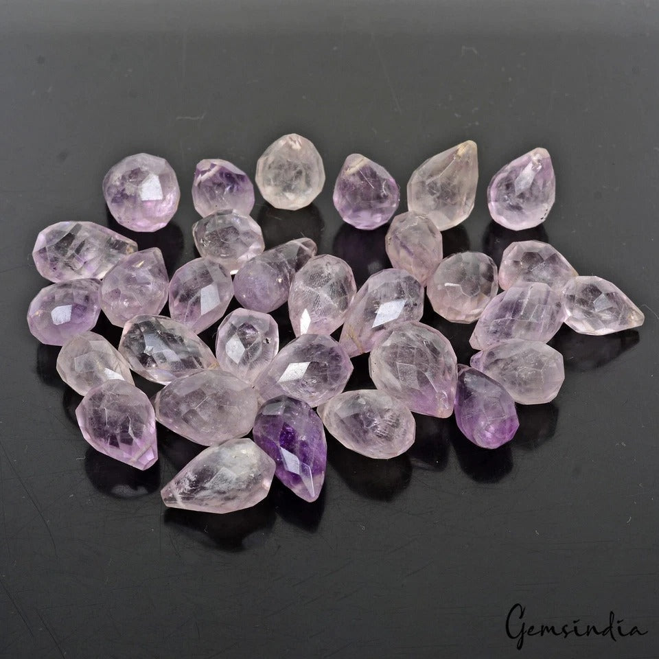 400 Ct/31 Pcs Natural Untreated Purple Amethyst Pear Checker Cut Drill Briolette