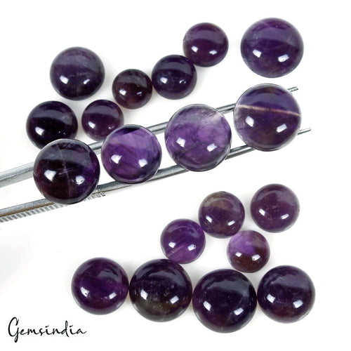 Amethyst Lot, Cabochon, Untreated, Purple — 19 Pieces, 9mm to 14mm, 126.80 Ct, Madagascar