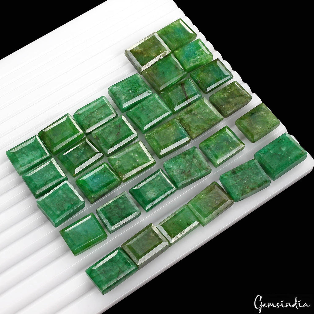 500 Ct Natural Green Brazilian Emerald Baguette Cut Faceted Loose Gems Lot 32 Pc