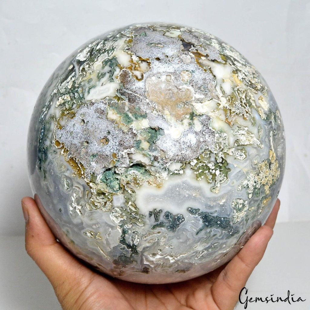 6.62 Kg Natural Dendrite Moss Agate Druzy Crystal Mineral Reiki Sphere 6.75 Inch