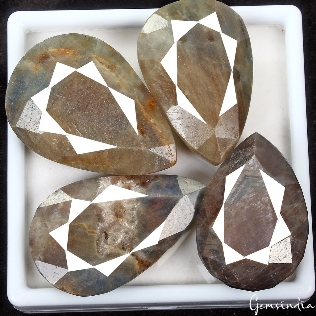 1060 Ct/4 Pcs Natural Brown/Blue Sapphire Pear Cut Loose Untreated Gemstones Lot