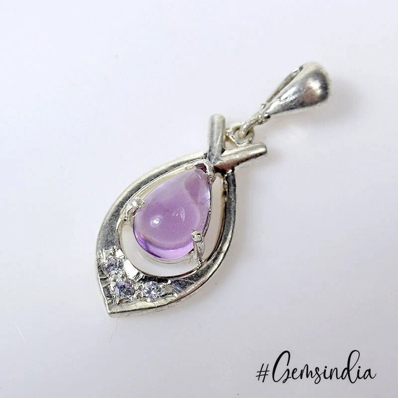 2.4 Gram Natural Purple Amethyst Gem Designer 925 Sterling Silver Pendant 1 Inch