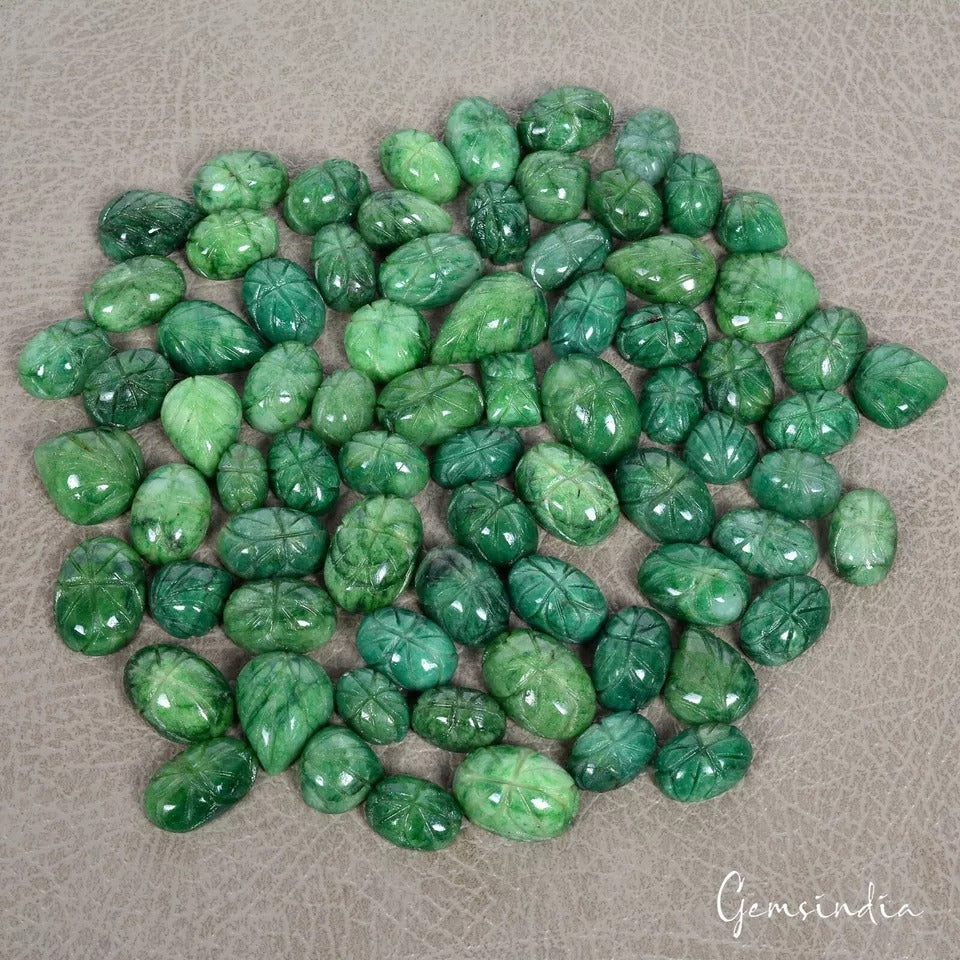 1000 Cts Natural Green Emerald Mix Cabochon Moghul Carving Loose Gemstones/74 Pc