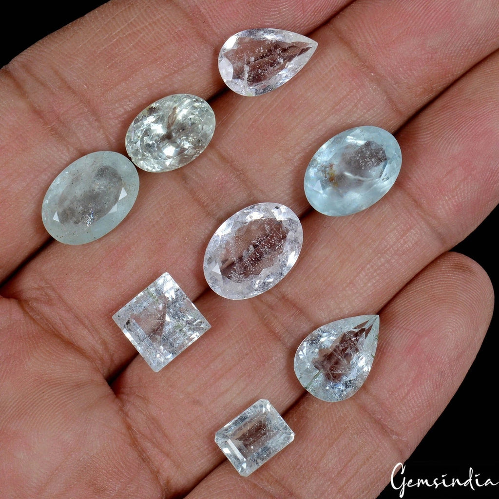 30.90 Ct Natural Untreated Blue Aquamarine Mix Assorted Cut Loose Gems Lot 8 Pcs