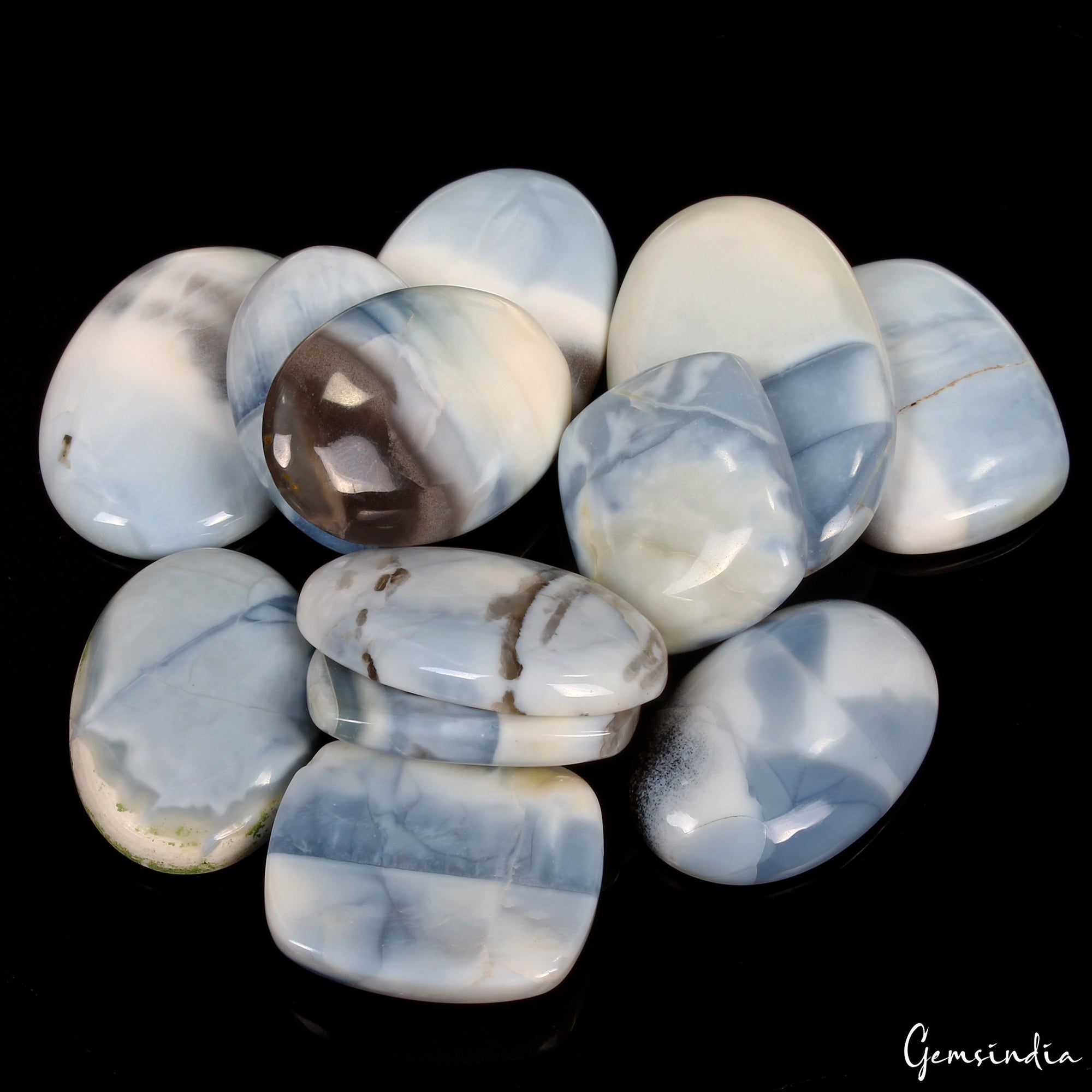 360 Ct/12 Pcs Natural Untreated Owyhee Bio Blue Opal Mix Cab Gem Lot For Jewelry