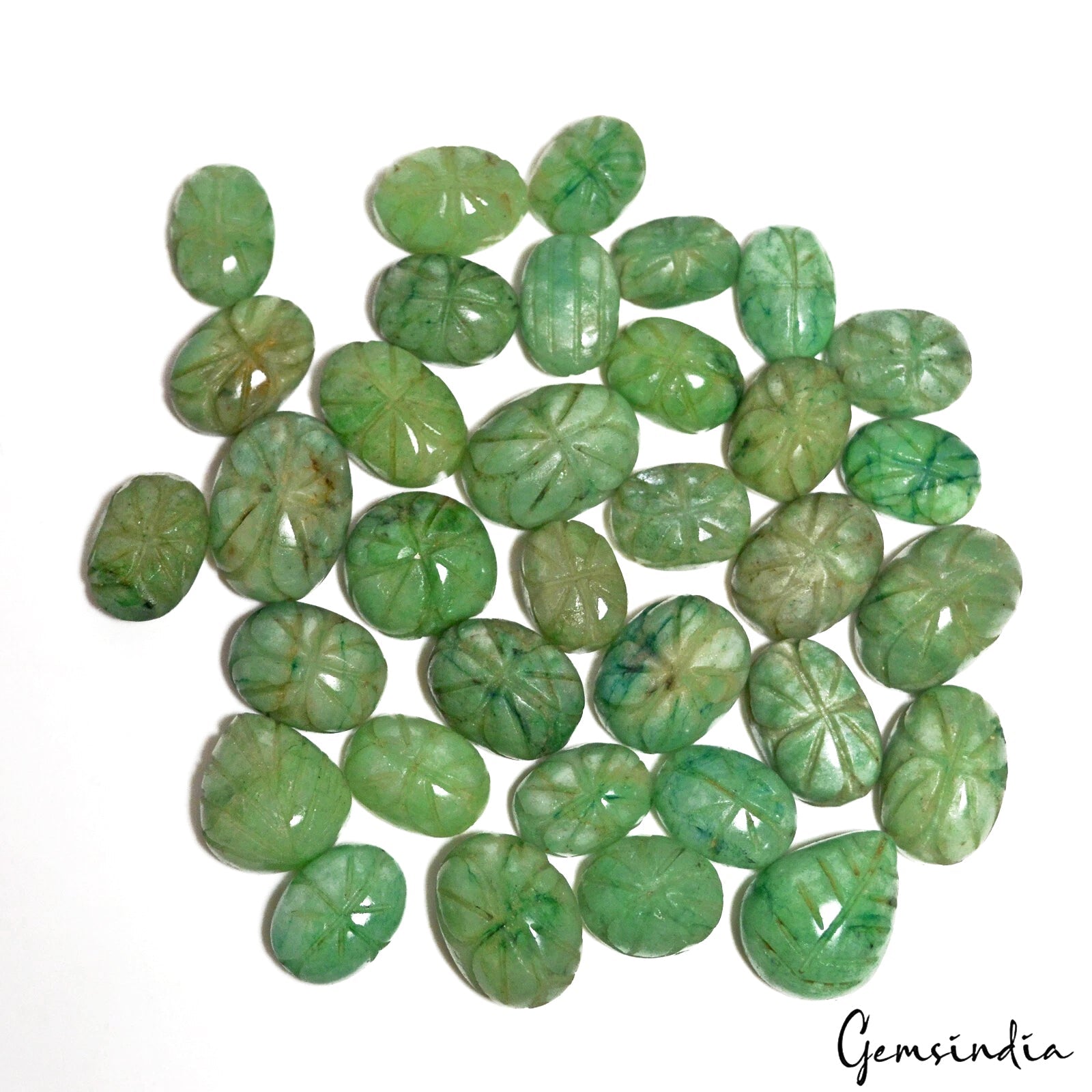 420 Cts/34 Pcs Natural Green Brazilian Emerald Mix Hand Carved Gems For Jewelry