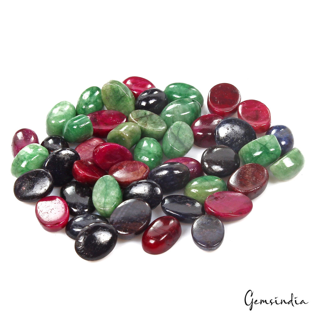 Certified 430 Ct Natural Ruby Emerald Sapphire Oval Cabochon Loose Gemstones Lot