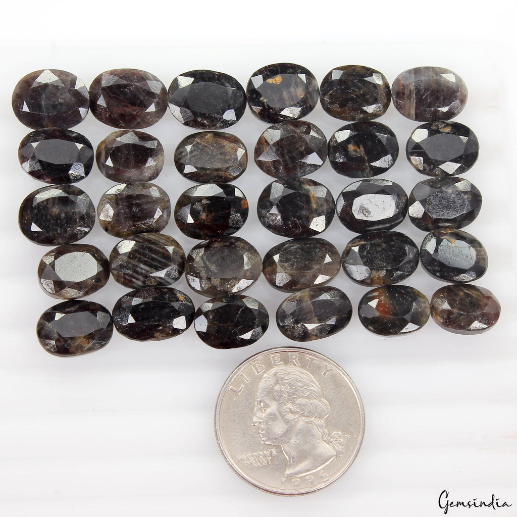 30 Pcs Natural Untreated Black Sapphire 11mm-13mm Loose Oval Ring Size Gemstones