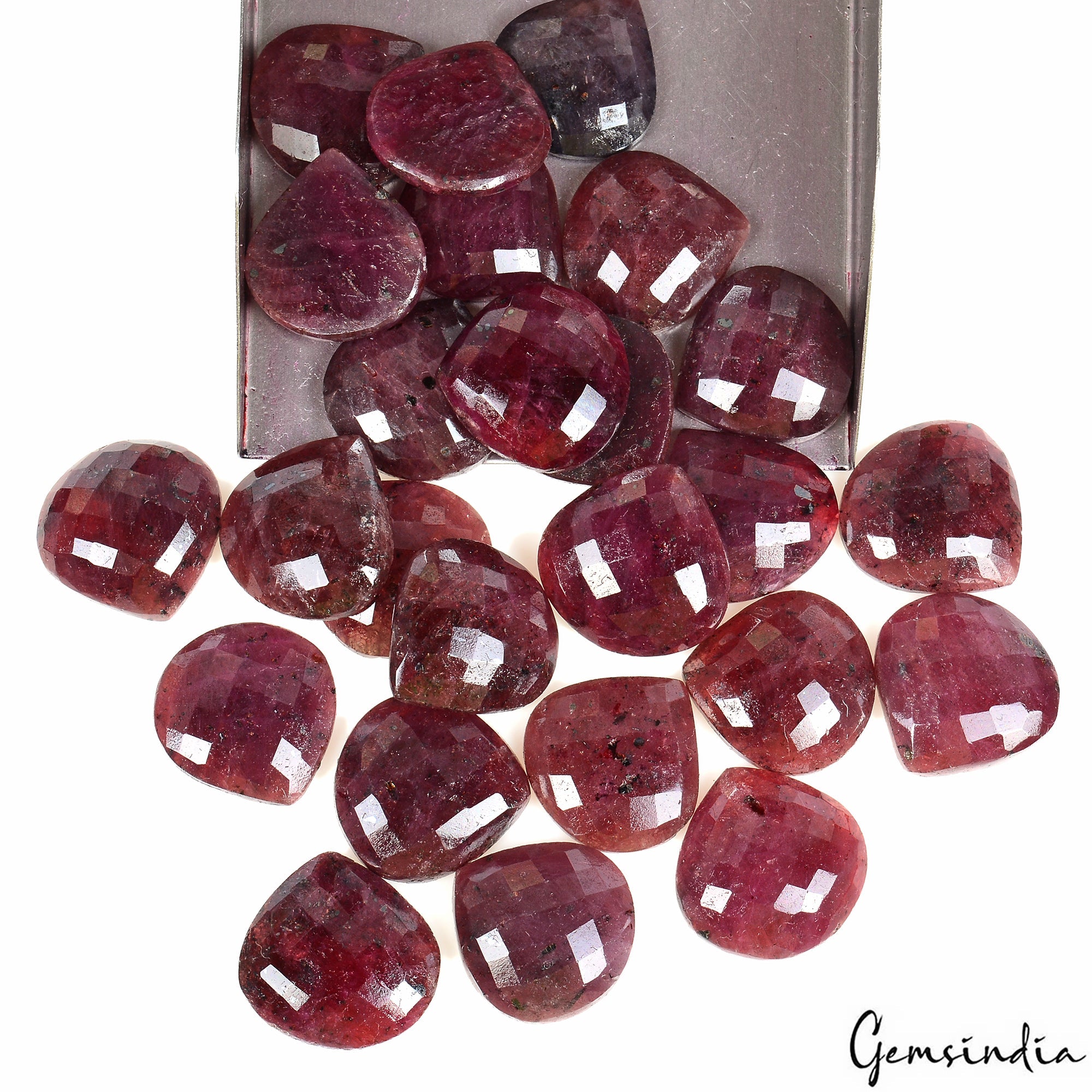 25 Pcs Natural Rich Red Ruby Pear/Heart Checker Cut 21-22mm Gemstones ~720 Cts