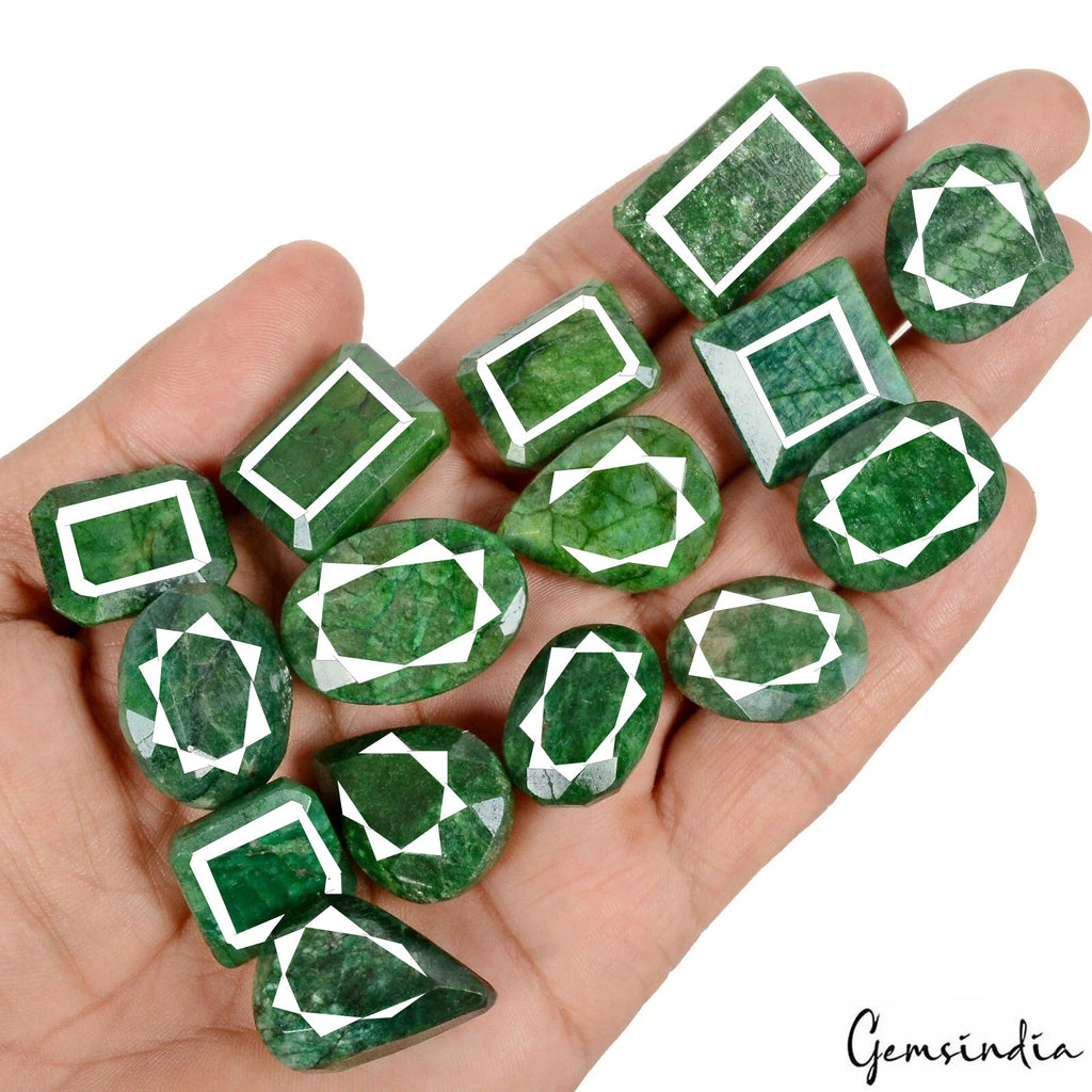 580 Cts Natural Green Emerald Mix Cut Loose Faceted 18-28mm Gemstones Lot~15 Pcs