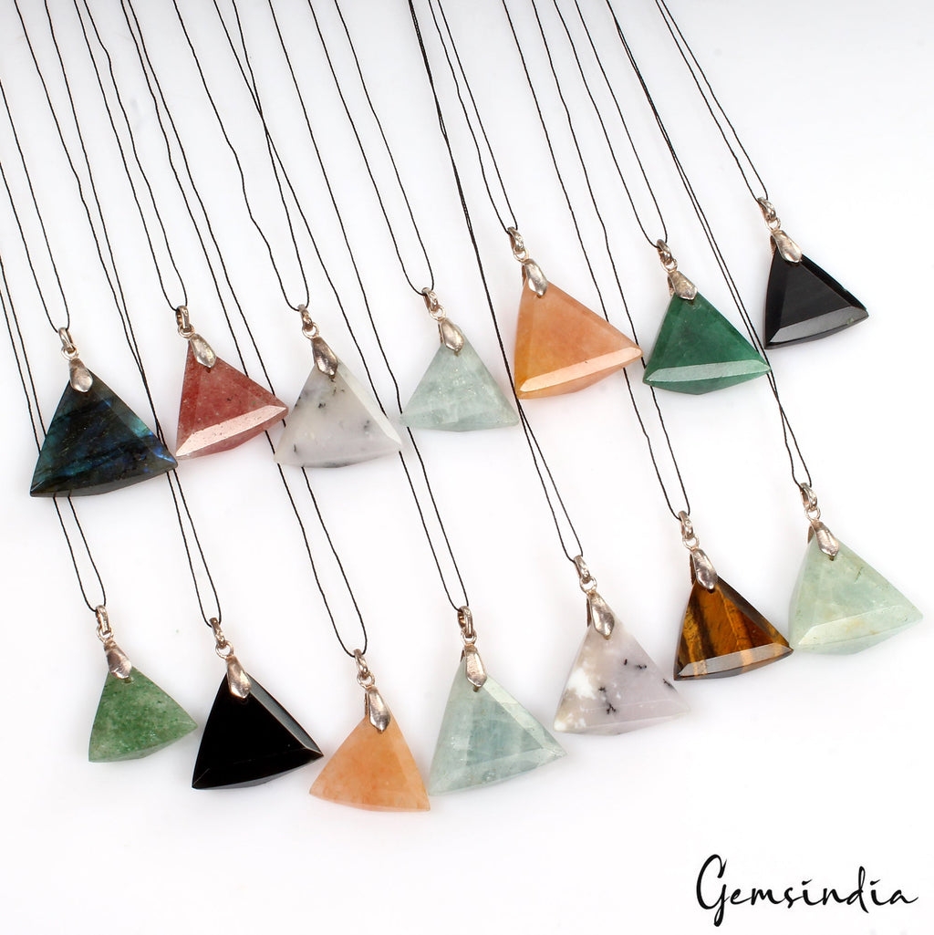 14Pc Natural Multi Gem Reversible Crystal Healing Trillion Shape Pendant Jewelry