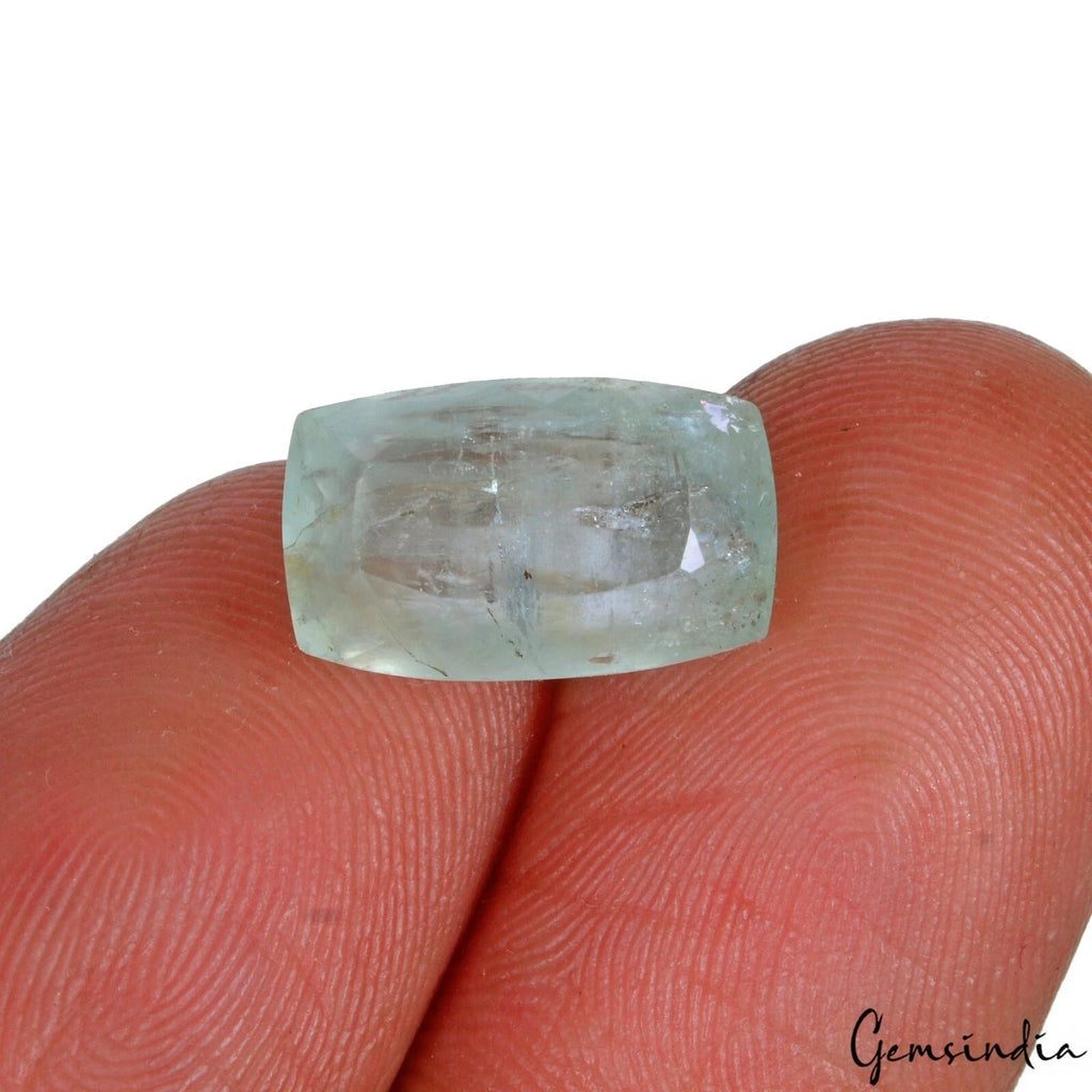Certified 5.80 Ct Natural Unheated Green Aquamarine Cushion Faceted Gem For Ring