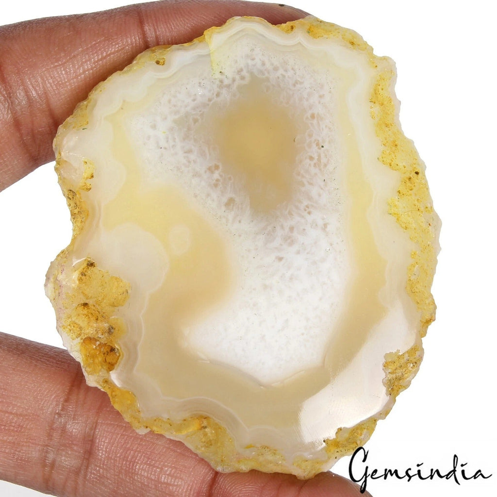 274 Ct Natural yellow-White Onyx/Agate Freeform Slice Cabochon — Pendant Jewelry