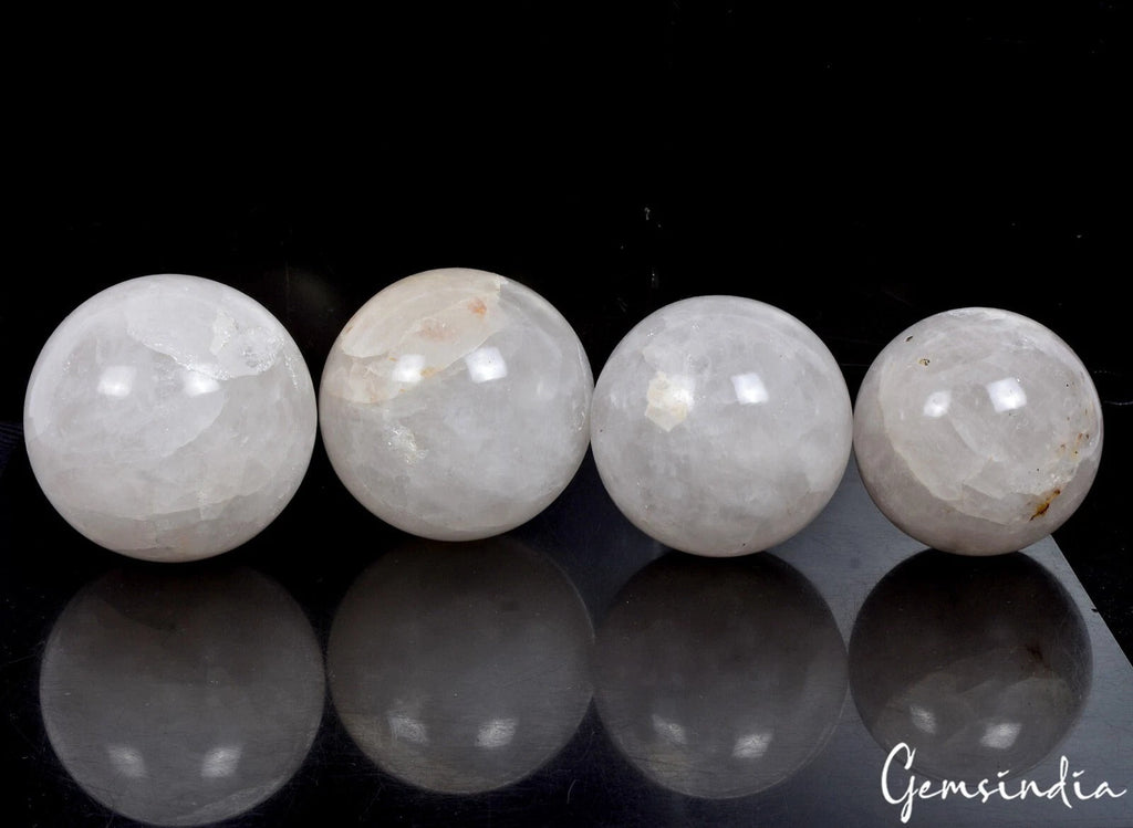 4 Pcs Natural White Crystal Quartz Crystal Sphere Ball Reiki Healing - 2.2 Kilo