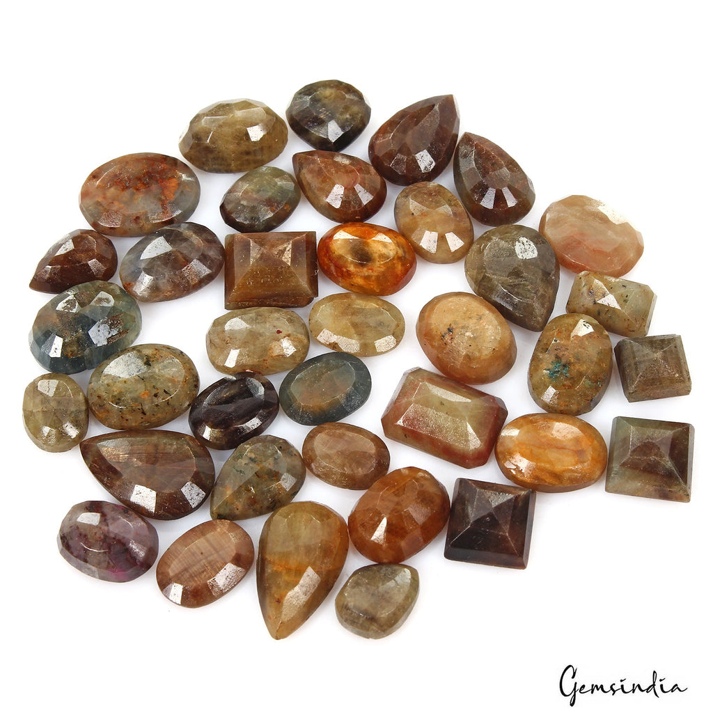 380 Ct/37 Pcs Natural Untreated Brown Sapphire Mix Cut Loose Ring Size Gemstones