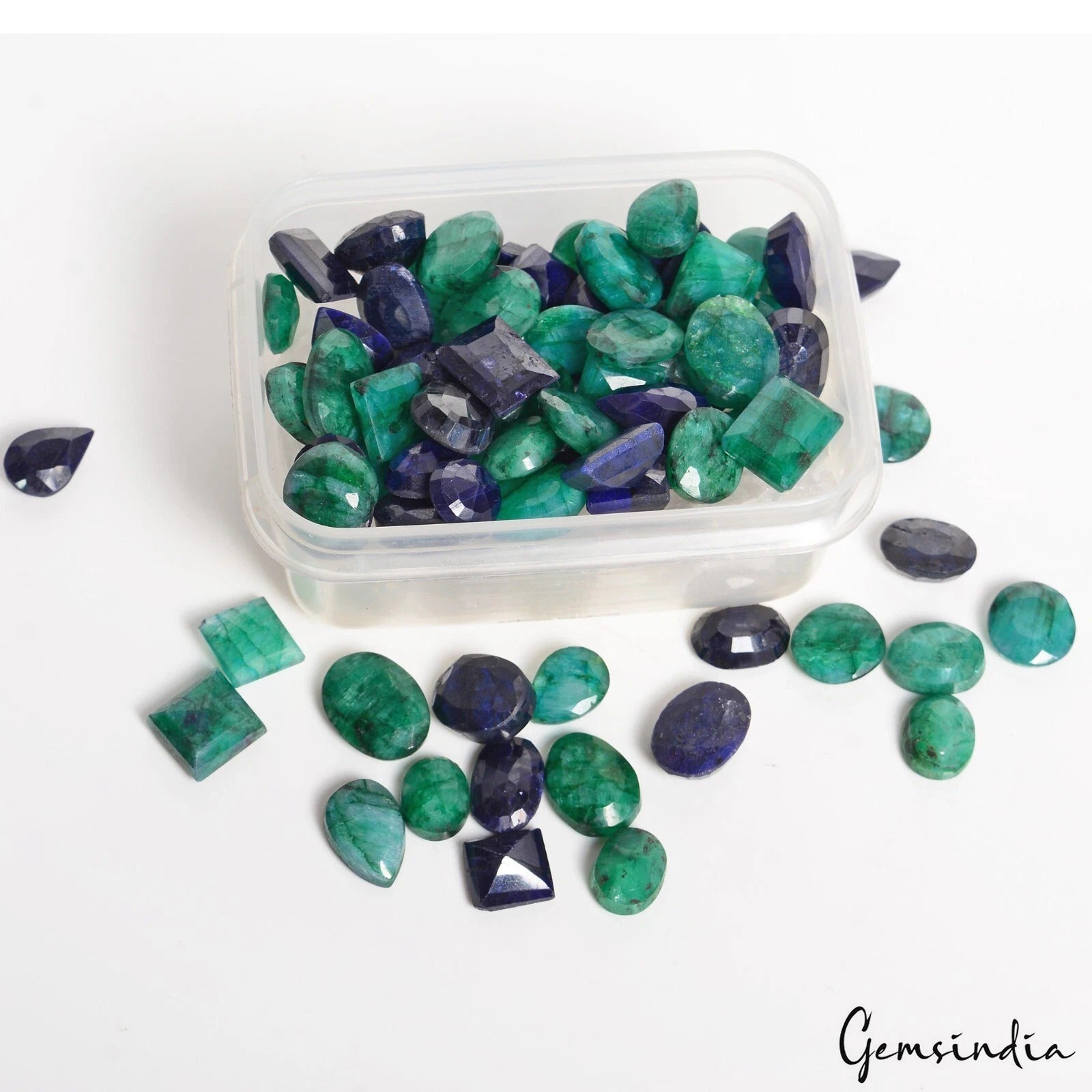 830 Ct/84 Pcs Natural Emerald Sapphire Mix Cut Loose Ring Size Gemstones 10-16mm