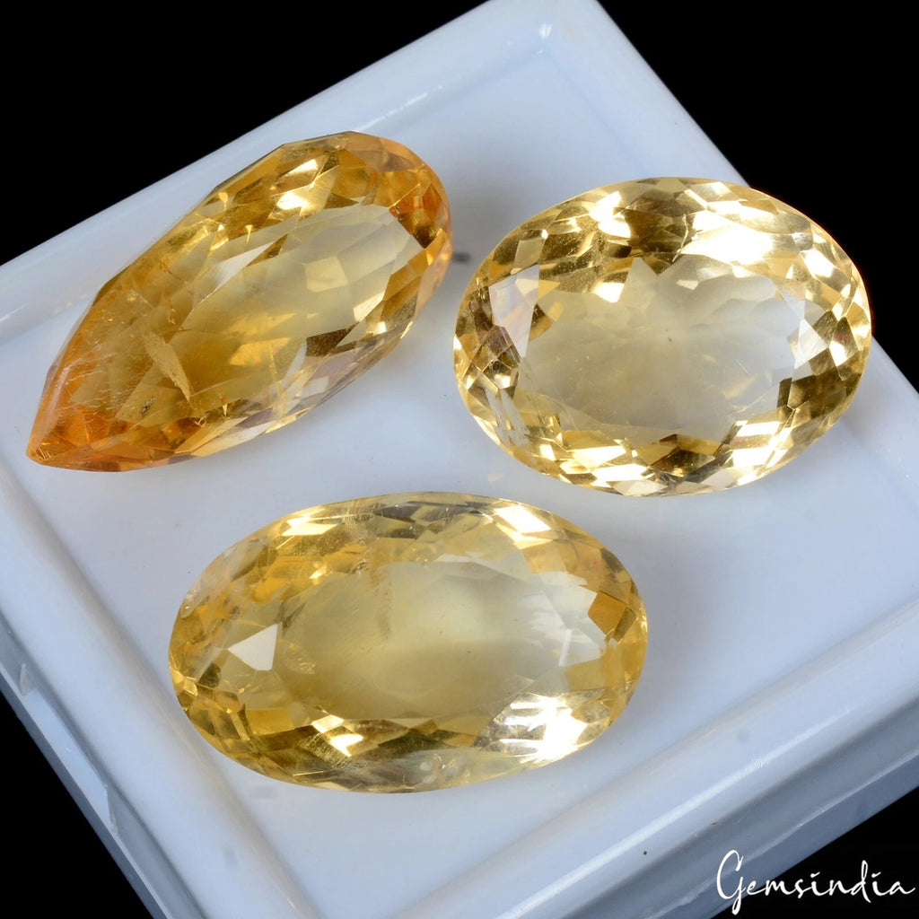 Citrine Lot, Loose Gemstone, Oval, Pear Faceted Cut, Untreated — 3 Pieces, 22mm to 27mm, 76.90 Ct