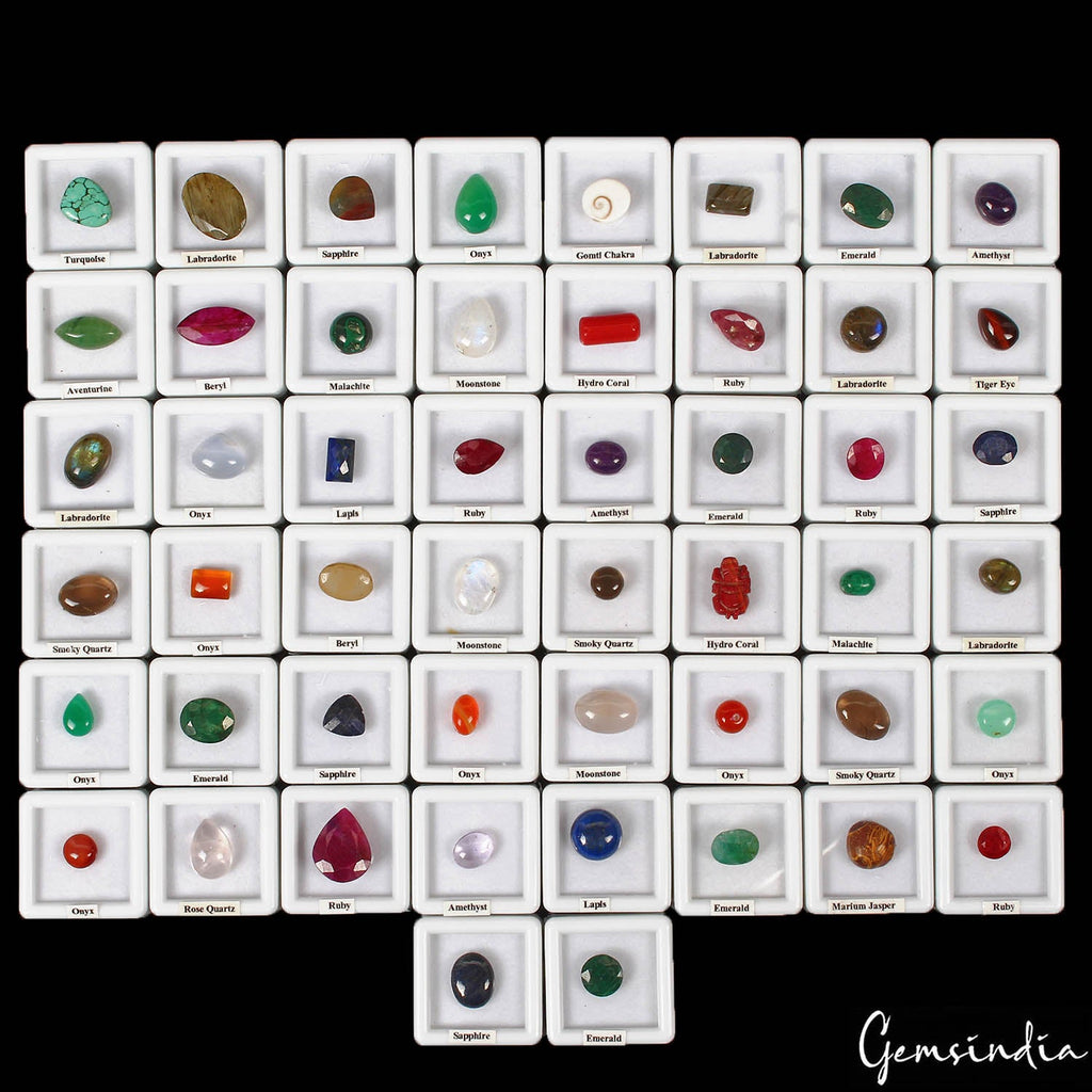 50 Pcs Estate Genuine Multi Color Loose 7mm -18mm Gems Lot Collection w/ Boxes