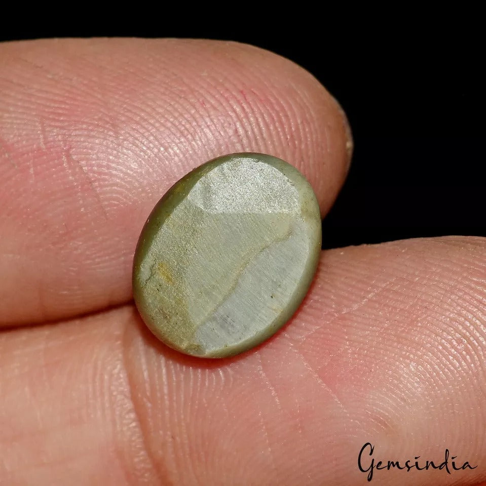 Certified 5.70 Ct Natural Untreated Green Chrysoberyl Cats Eye Oval Cab Huge Gem