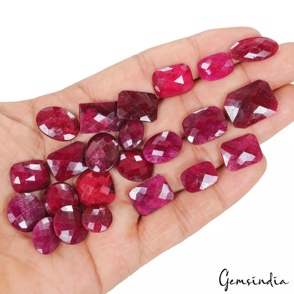 Certified 280 Cts/23 Pcs Natural Red Ruby Mix Checker Cut Loose Gems For Jewelry