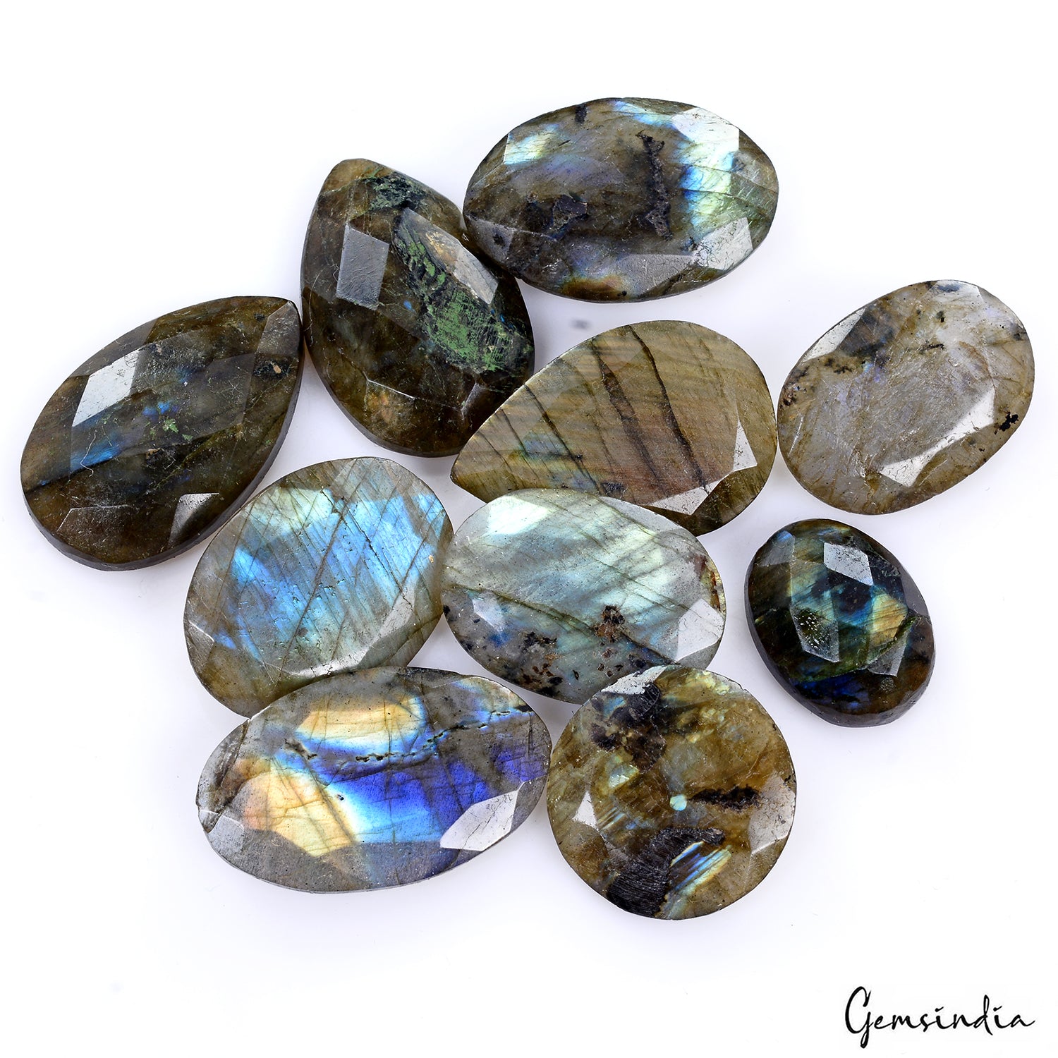 Labradorite Lot, Loose Gemstone, Untreated, Blue — 10 Pieces, 20mm to 31mm, 247.30 Ct