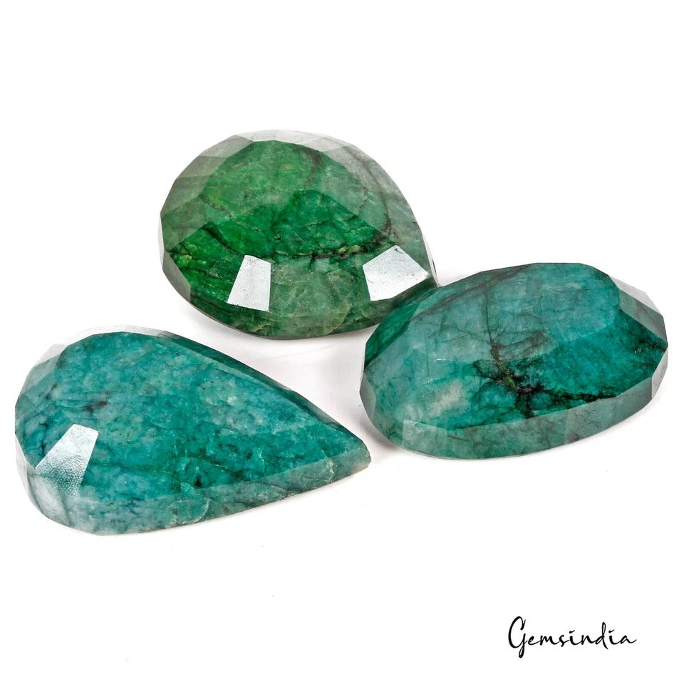 Brazilian Emerald Lot, Loose Gemstone, Color Enhanced, Green — 3 Pieces, 55mm to 62mm, 1100 Ct, Brazil