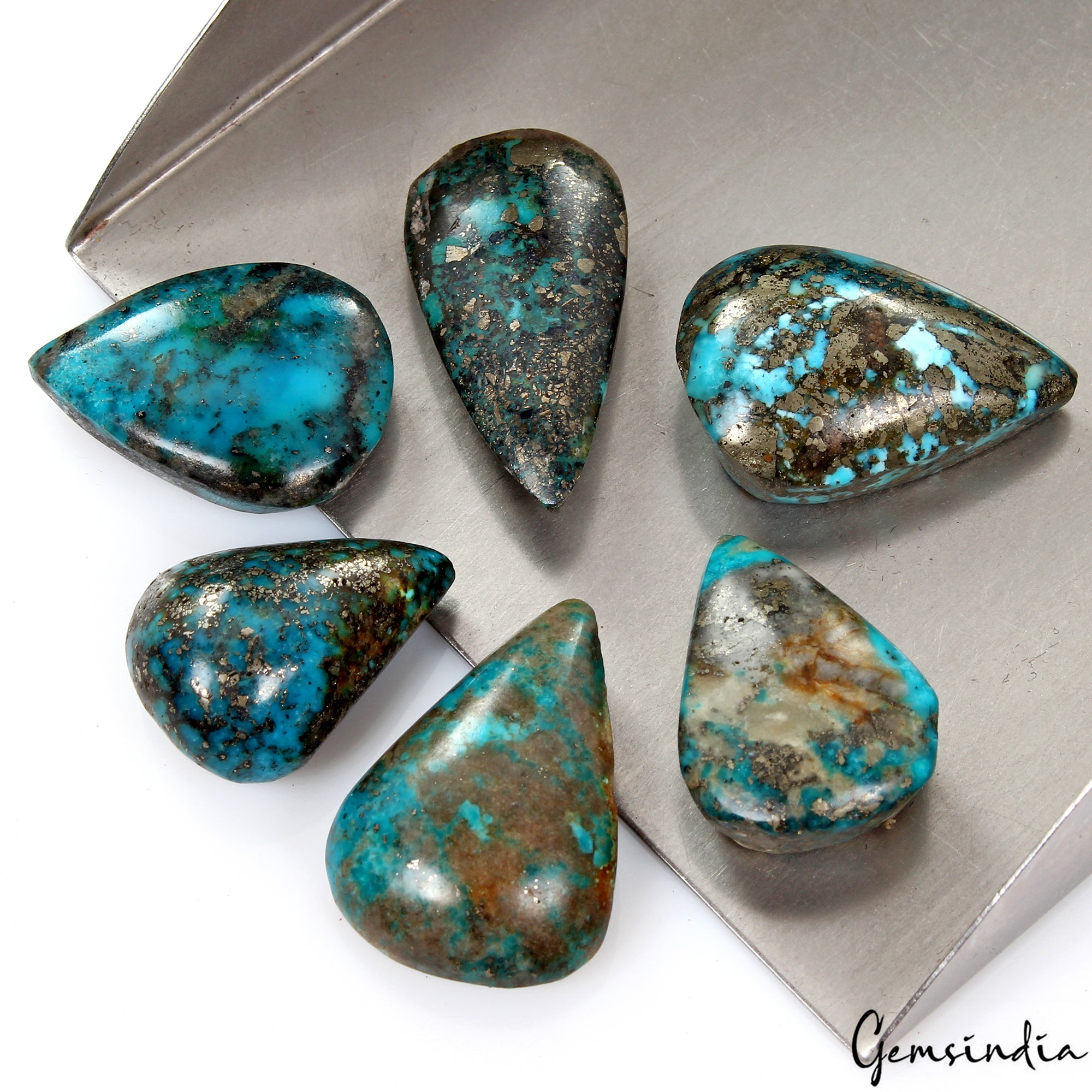 Untreated 206.20 Ct Natural Turquoise Untreated Loose Pear Cabochon Gemstones~6P