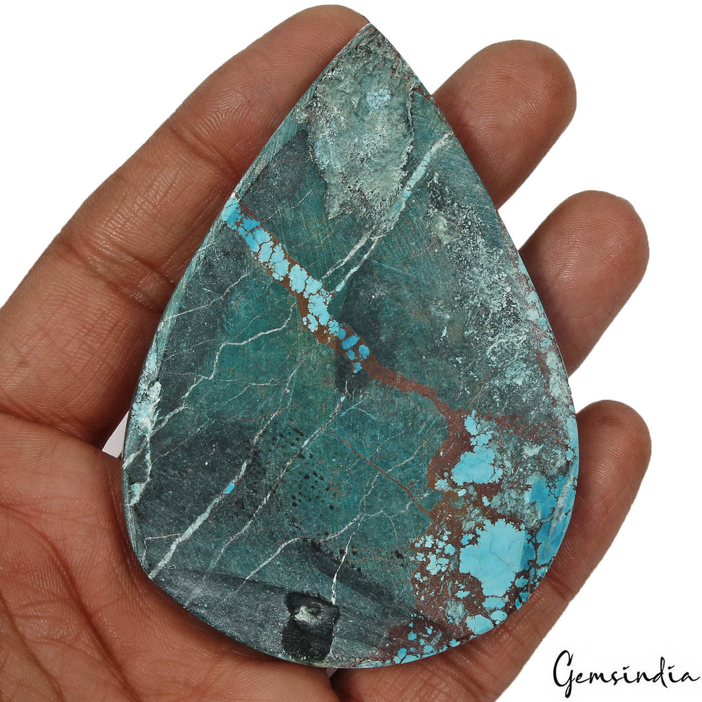 370 Ct Natural Blue Spiderweb USA Arizona Turquoise Pear Cab Loose Huge Size Gem
