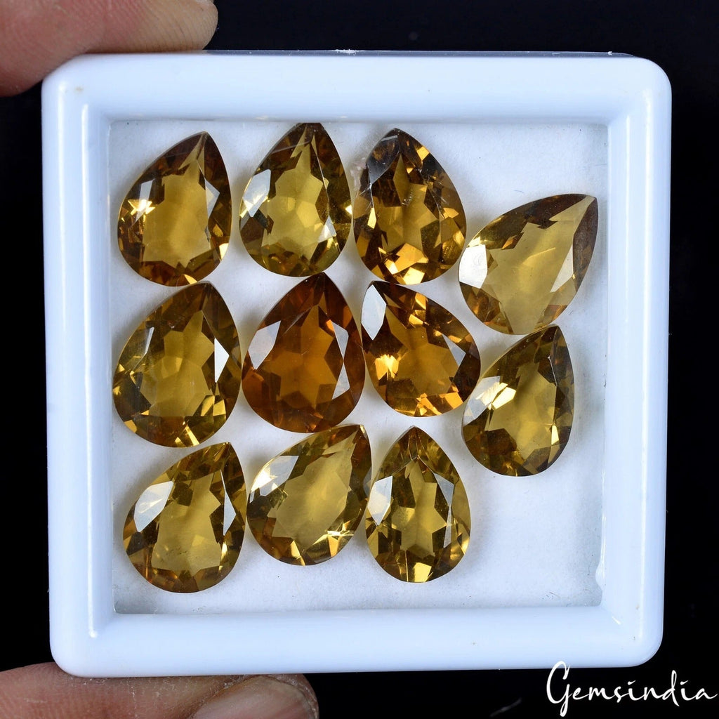 44 Ct/11 Pcs Natural Untreated Brazilian Honey Citrine Quartz Pear Cut Gemstones