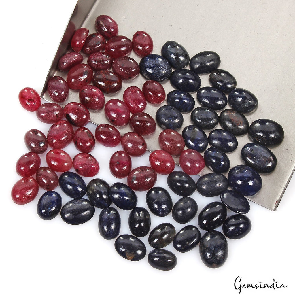 260.00 Ct Natural Red Blue Ruby Sapphire Oval Cabochon Wholesale Gems Lot 70 Pcs