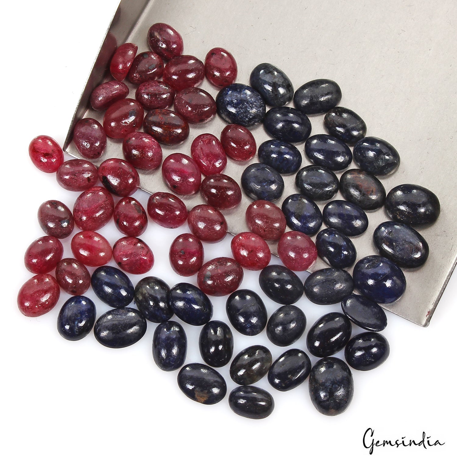 260.00 Ct Natural Red Blue Ruby Sapphire Oval Cabochon Wholesale Gems Lot 70 Pcs