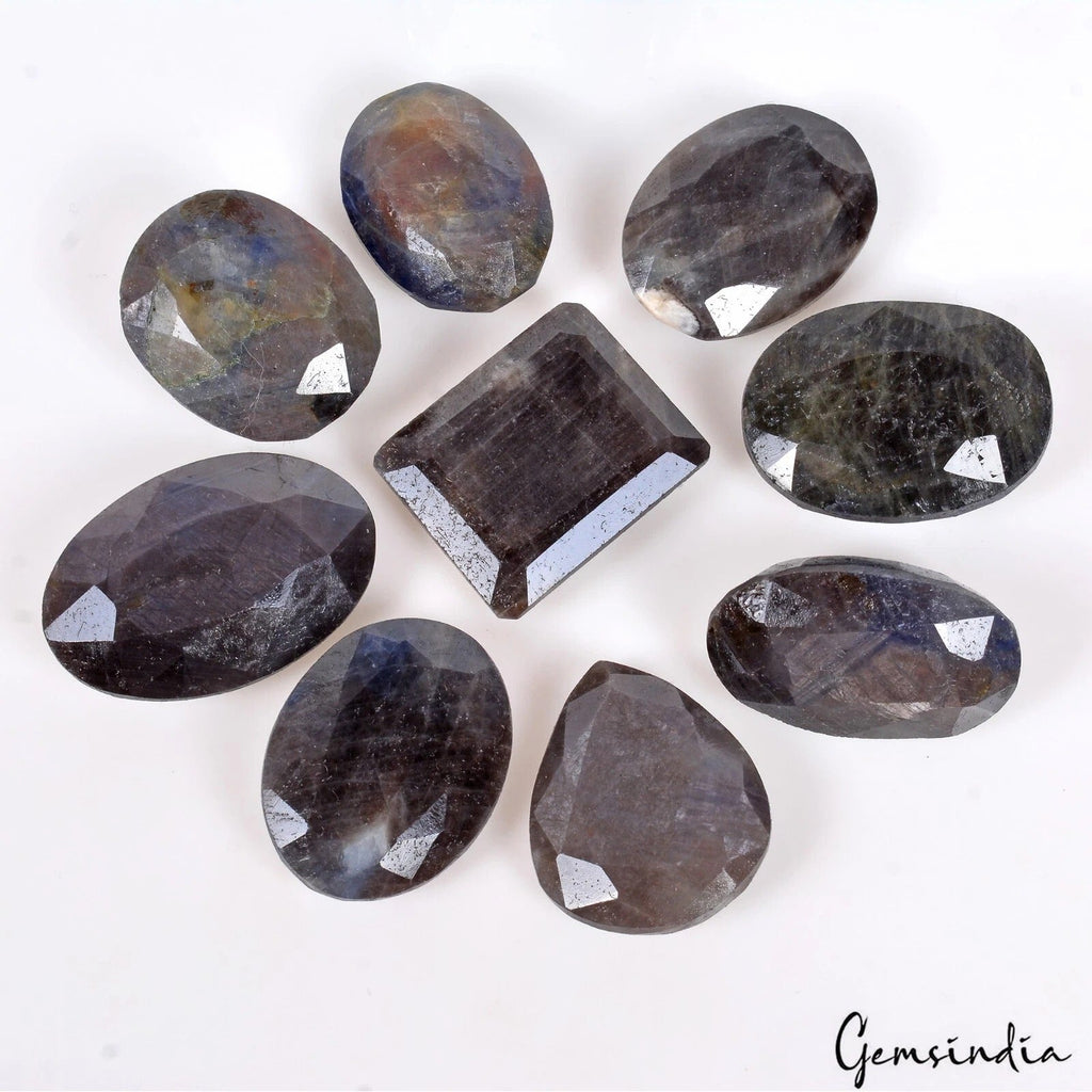 9 Pcs Natural Black Sapphire Mix Cut Loose Untreated 26mm-34mm Gemstones~670 Cts