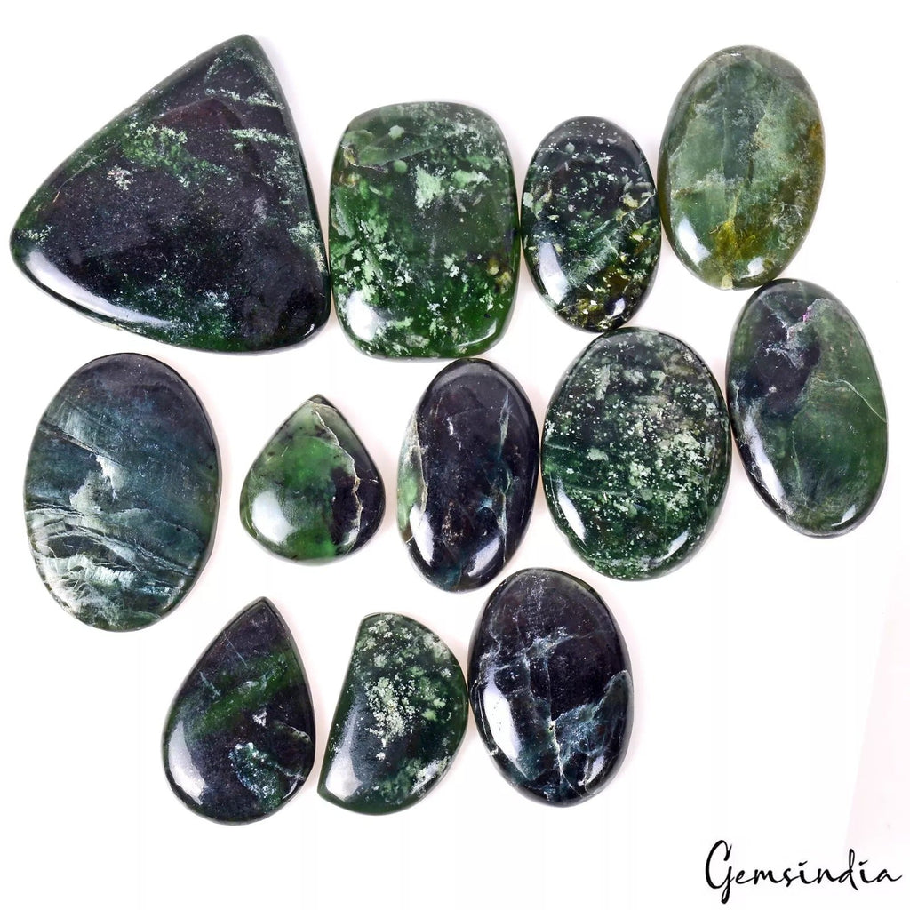 530 Ct Natural Dark Green Serpentine 25-47mm Mix Cab Untreated Loose Gemstones