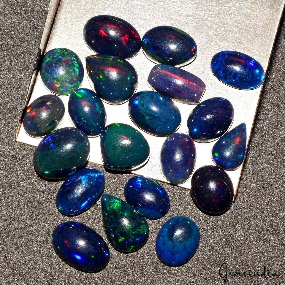 Certified 31.25Ct Mix Cabochon Natural Black Opal Rainbow Flash Ethiopia Gem Lot