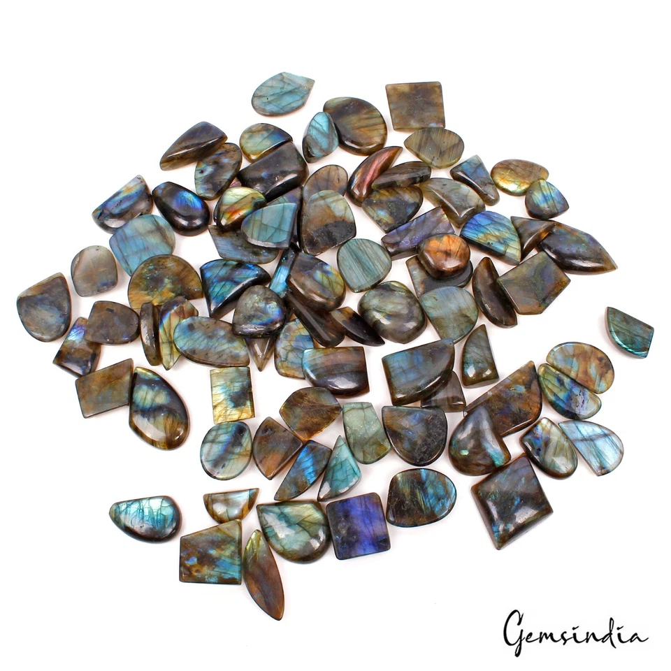Natural Labradorite Mix Shape Cabochon Blue Green Shine Loose Gemstones 1450 Cts