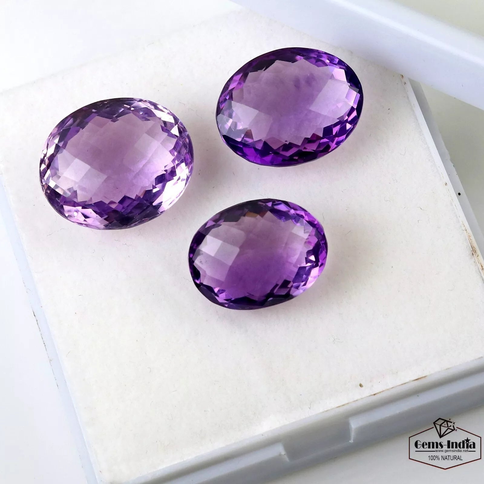 62.40 Ct/3 Pcs Natural Rich Purple Amethyst Oval Checker Cut Loose Gemstones Lot