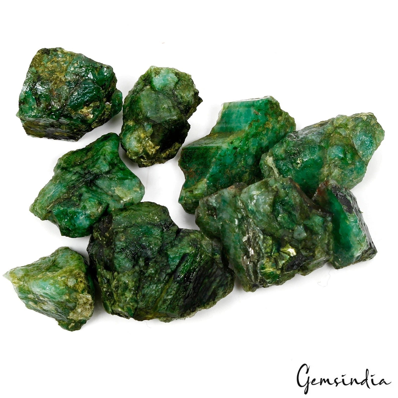 480 Ct/9Pc Natural Brazilian Green Emerald Raw Rough Freeform Loose 18-35mm Gems
