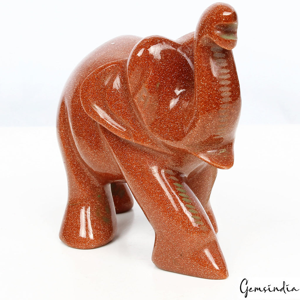 Handmade Natural Glittering Sunstone Elephant Statue 720 Ct Sculpture ~3" Tall