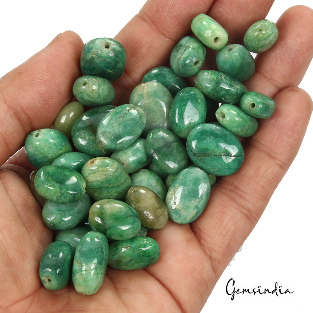 570 Ct/42 Pcs Natural Brazilian Green Emerald Oval Drill Cab Bead Loose Gems Lot