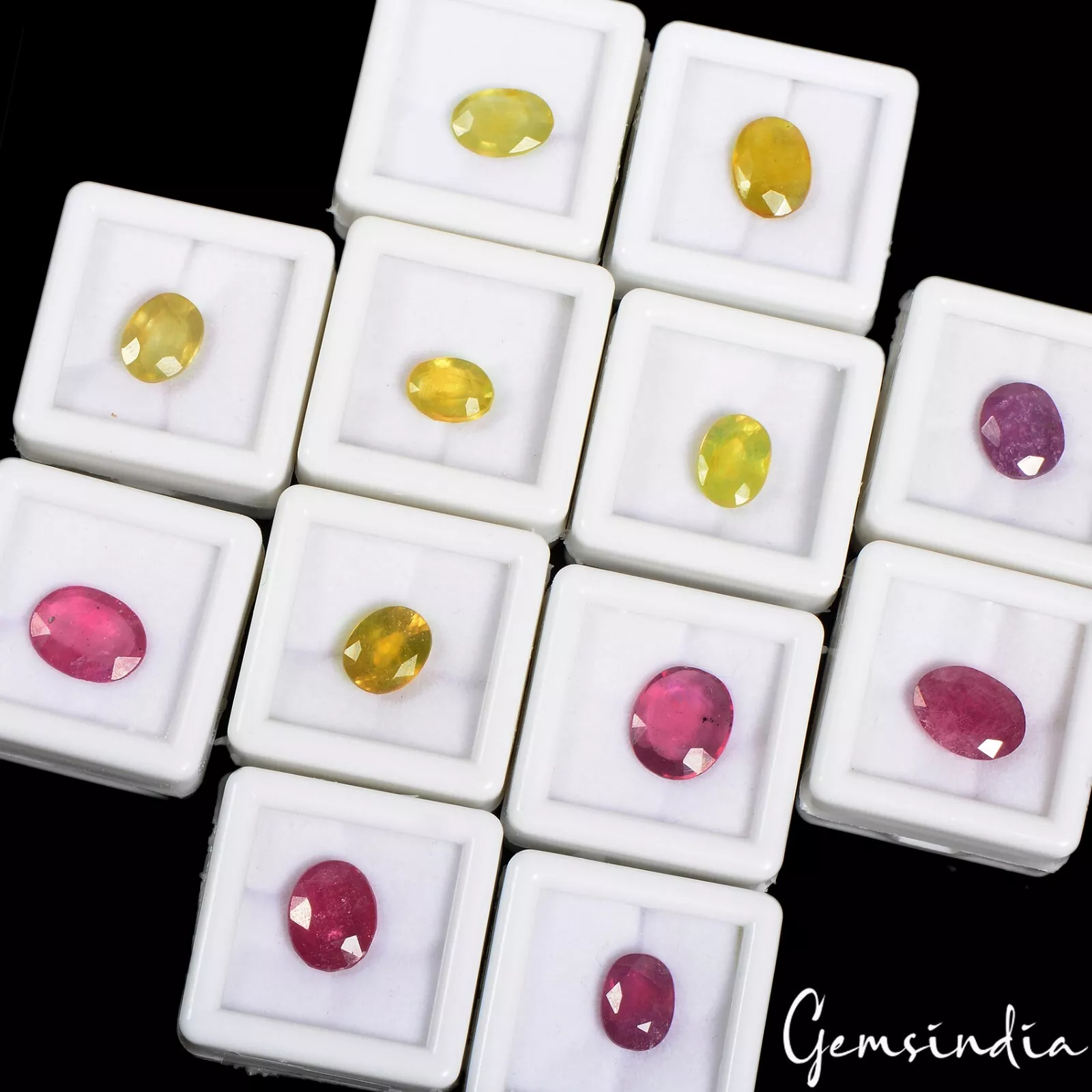 58.60 Ct/12 Pcs Natural Pink Ruby & Yellow Sapphire Oval cut Ring Size Gemstones