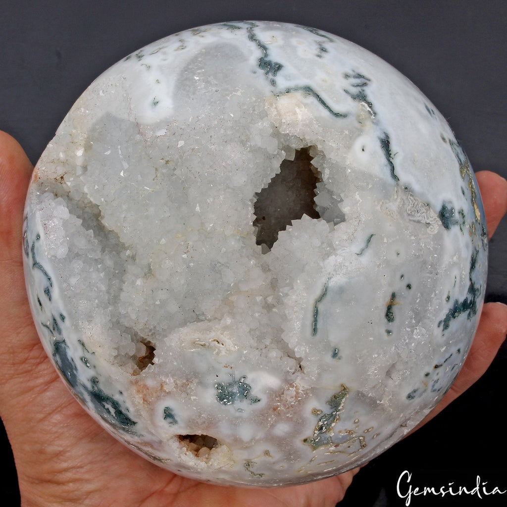 2.3 Kg 5" Natural Druzy Moss Agate Sphere Quartz Crystal Ball Healing Reiki Gift