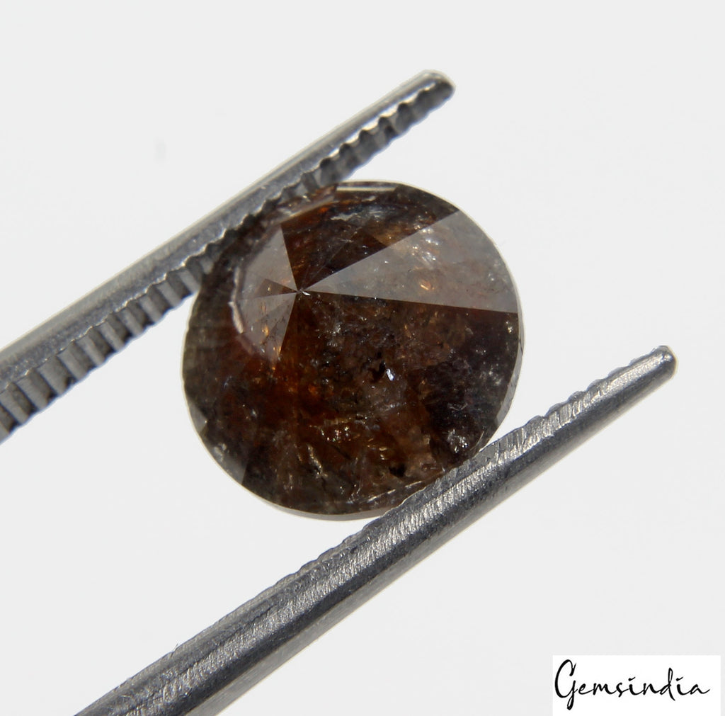 Round Rustic Cognac Brown Loose Diamond 3.05 Ct. Natural Salt And Pepper Diamond