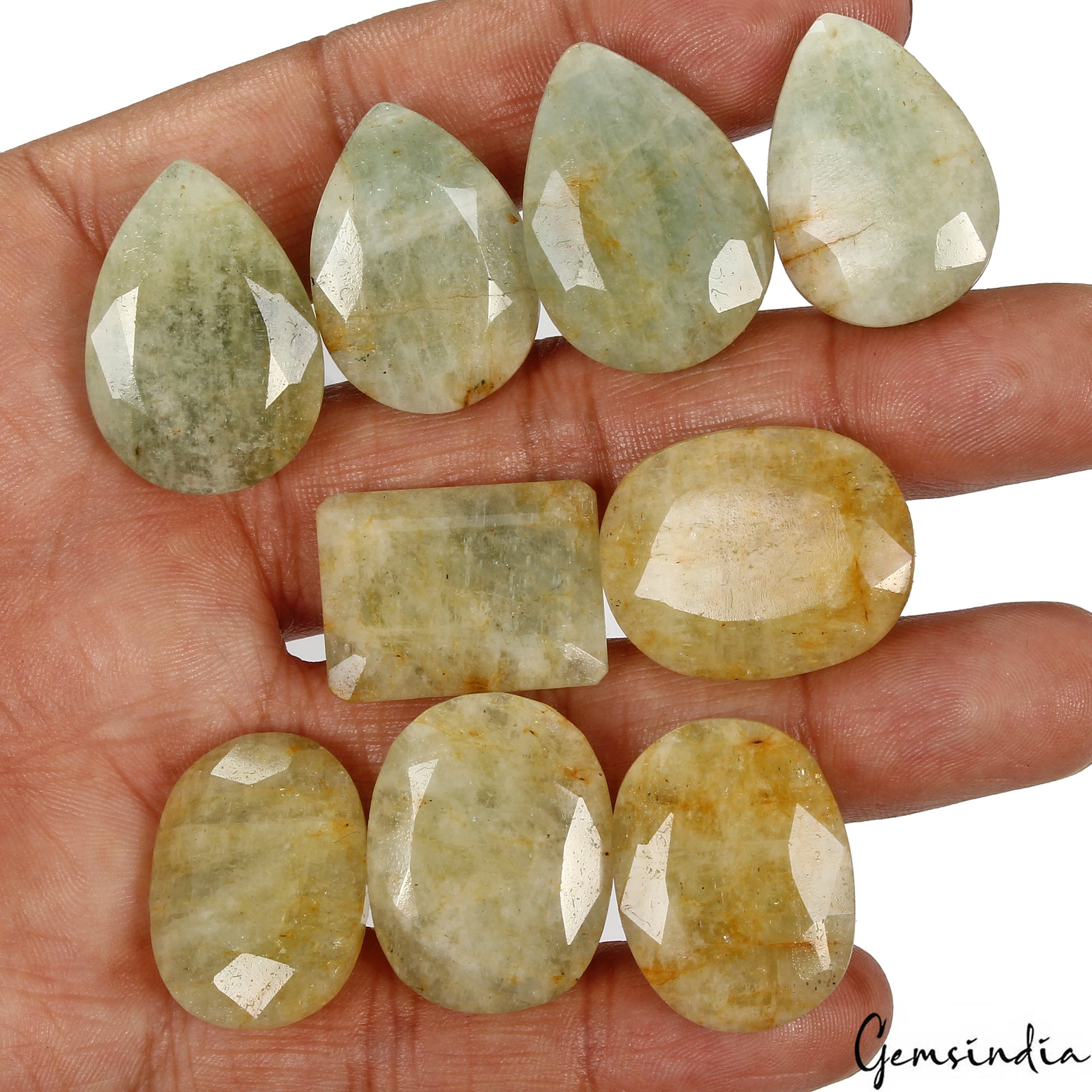 350 Ct/9 Pcs Natural Green Yellow Beryl Aquamarine Mix Cut Loose Certified Gems