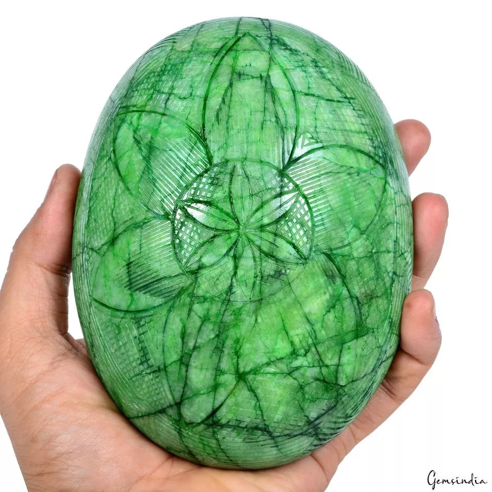 Certified 6655Ct Natural Brazilian Green Emerald Beautiful Hand Carving Gemstone