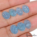 17.20 Ct/7 Pcs Natural Untreated Blue Aquamarine Oval Hand Carved Loose Gems Lot