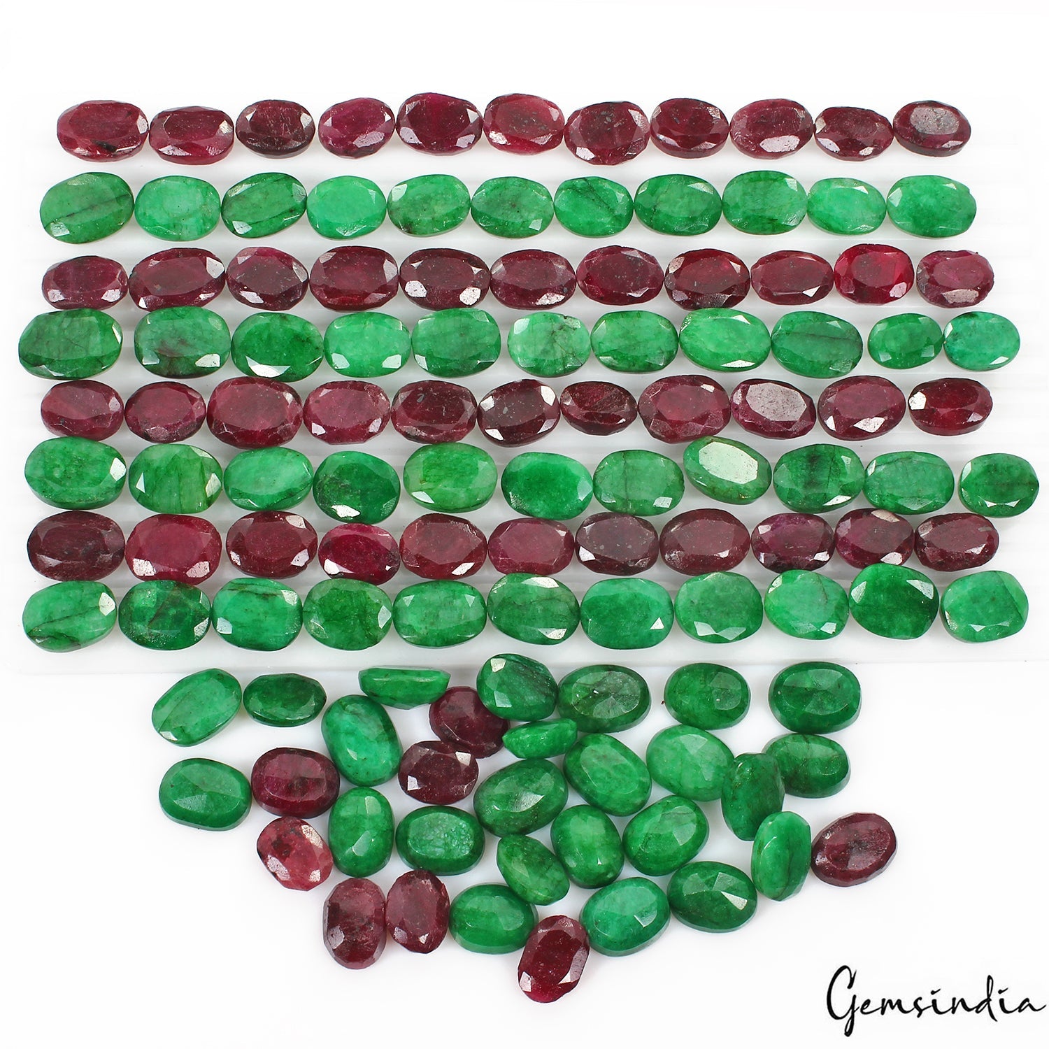 2000 Cts/120 Natural Red Ruby Green Emerald Oval Cut Loose Gems Lot For Jewelry