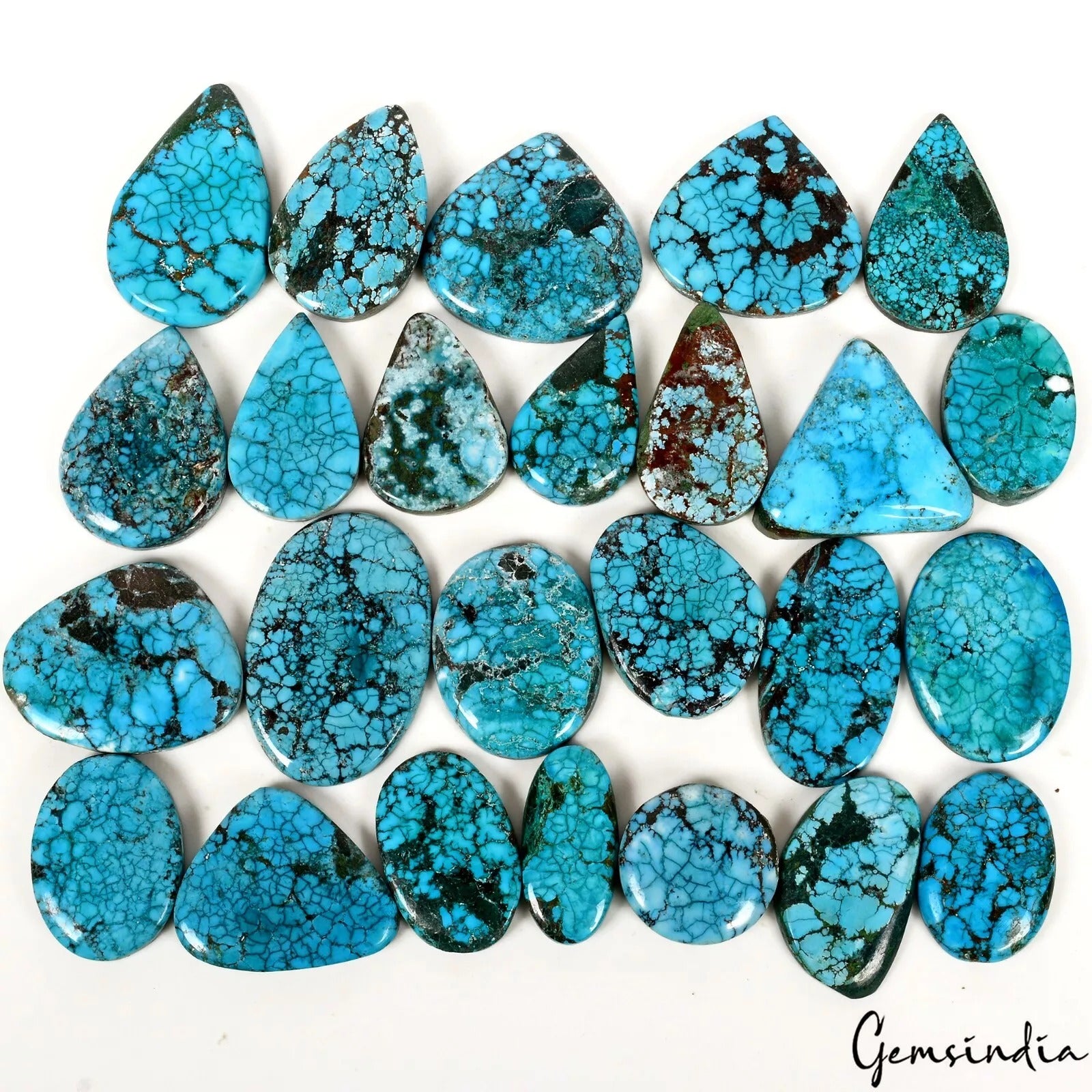 Turquoise Lot, Cabochon, Pear, Cushion & Fancy Shape Cabochon, Color Enhanced — 25 Pieces, 21mm to 37mm, 750 Ct