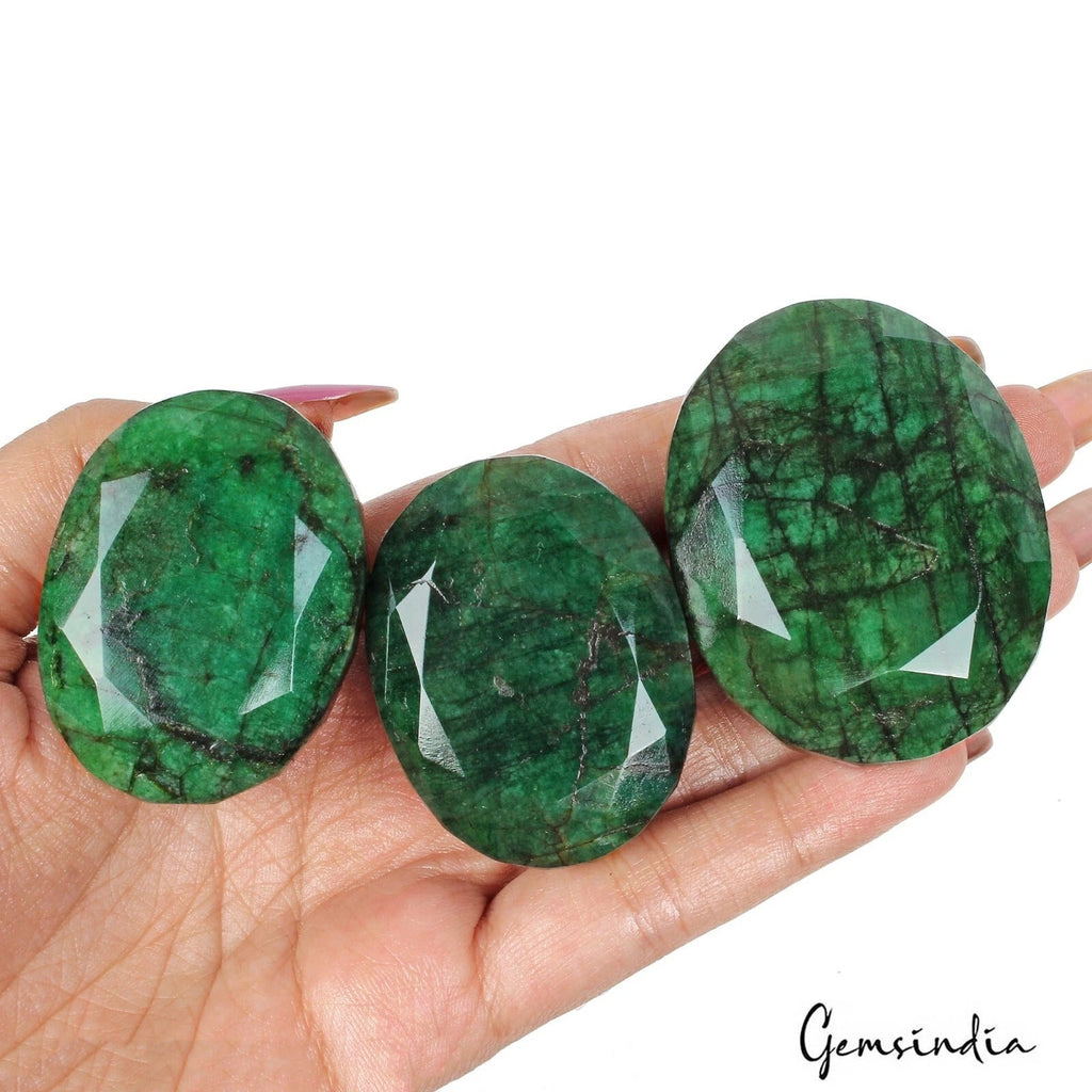 3 Pcs Natural Green Emerald From Brazil 46-53mm Pendant Size Gemstones~ 900 Cts