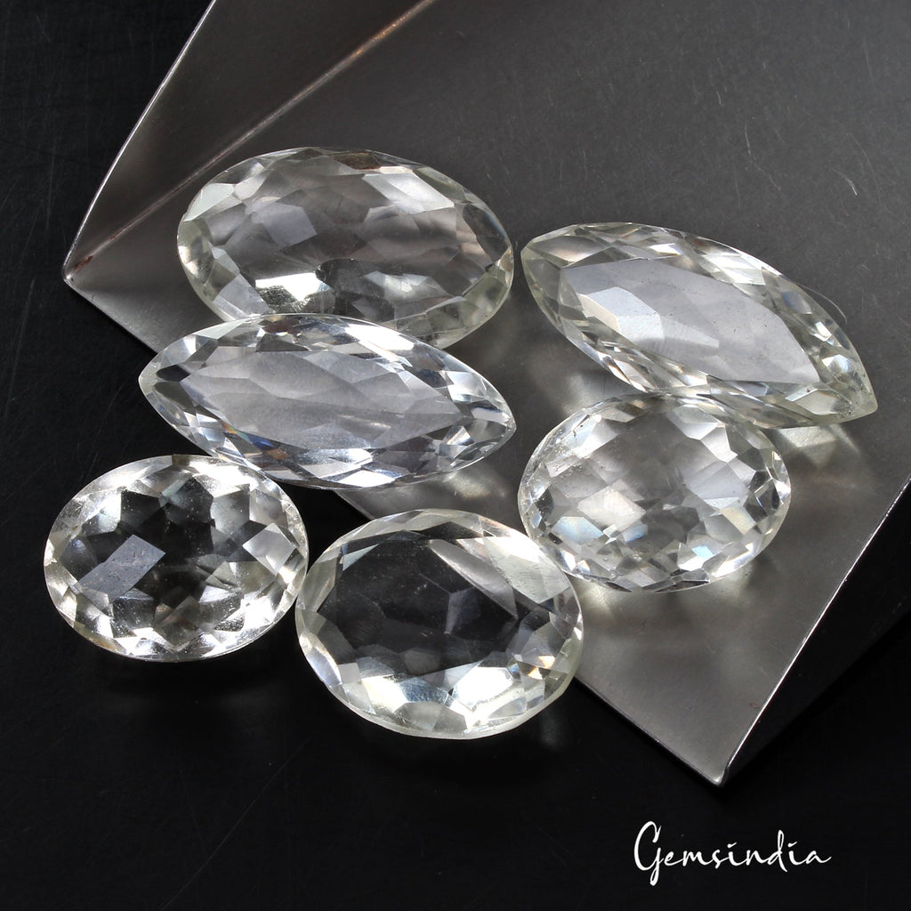 227.70 Ct Natural Untreated Crystal Quartz Mix Faceted Loose Gemstone Lot 6 Pcs